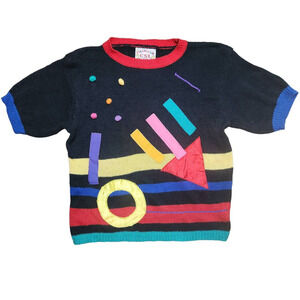 Cherry Stix Ltd S shirt vintage LOVE abstract colorful 80s knit eclectic primary
